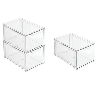 Stackable Clear Plastic Organizer Drawers 3 Piece Set Organize Cosmetics and Beauty Supplies on a Vanity