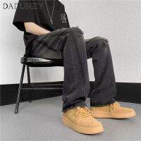 DaDuHey 2023 New Summer Yellow Mud Color High Street Handsome Jeans Mens Hong Kong Style Hip Hop Ins Trendy Personality Broken Holes PantsTH