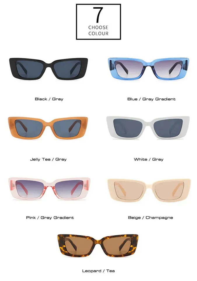 SO&EI Ins Popular Fashion Small Rectangle Sunglasses Women Vintage Leopard  Blue Eyewear Men Cat Eye Sun Glasses Shades UV400