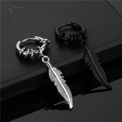1PC Fashion Cross feather Stud Earrings Punk Rock Style For Women men High Quality Stainless steel Hiphop Ear Jewelry