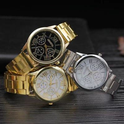 【July hot】 Foreign trade cross-border new hot-selling fashion steel belt watch womens Geneva three-eye business mens