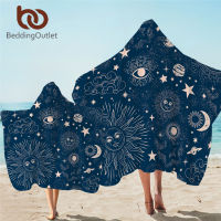 BeddingOutlet Witchcraft Hooded Towel Galaxy Bath Towel With Hood Sun and Moon Microfiber Wearable Beach Blanket Hippie Toalla