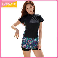 top●LYSEACIA Plus Size Short Sleeve Swimsuits for Women Fashion Printed Vintage Sports Two Piece Swimwear Female Surfing Swimming Suits Beachwear