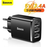 Baseus เครื่องชาร์จ USB หลายพอร์ต3.4A ที่ชาร์จแบตเตอรี่โทรศัพท์ชาร์จไฟที่รวดเร็วเหมาะสำหรับ Xiaomi Mi POCO เหมาะสำหรับ Samsung ที่เหมาะกับอะแดปเตอร์ติดผนัง Huawei