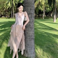 Sweetshuang 2022ฤดูร้อนผู้หญิงแฟชั่น Slim Sweet Gentle Bandage Ruffle Defined เอว Tropical Party งานแต่งงาน Full Dress