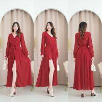 Dee-ya Shop เสื้อผ้าแฟชั่น Jumpsuit สีแดง พร้อมส่ง