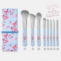 VL26 ชุดแปรงแต่งหน้า Vanilla in love ลายซากุระ สีฟ้า 8 ชิ้น พร้อมกระเป๋า