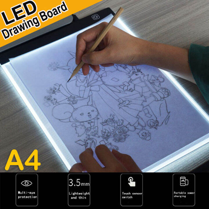 A4 Graphics Tablet 3 Level LED Drawing Light Pad Dimmable Portable USB