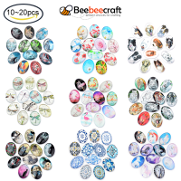 Beebeecraft 10-20 pc Flatback Glass Cabochons for DIY Projects Dragonfly Pattern Oval Mixed Color 25x18x5.5mm