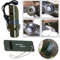 7 in 1 Compass Survival Whistle Multifunctional Thermometer Compass Whistle Magnifier Flashlight Storage Container Outdoor Tools