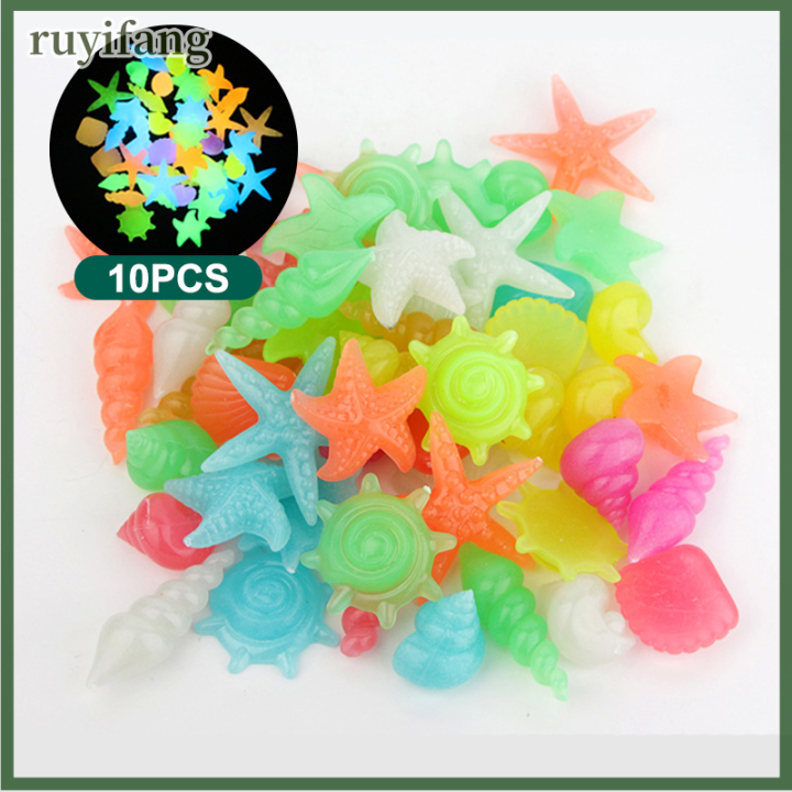 ruyifang-10pcs-สีสันสดใสเรืองแสงหินปลาดาวหอยสังข์รูปเปลือกปลาตารางทางเดินสวนพิพิธภัณฑ์สัตว์น้ำตกแต่งสระว่ายน้ำภูมิทัศน์