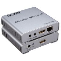 ตัวต่อขยาย HDMI 1080P 50M พร้อม CAT5E แบบวนซ้ำ RJ45 Cat6สายเคเบิลอีเทอร์เน็ตเครื่องส่งและเครื่องรับสัญญาณวิดีโอสำหรับกล้องพีซีไปยังจอมอนิเตอร์