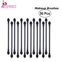 ∋✼ 50pcs Disposable Dual Sides Eyeshadow Sponge Brushes Makeup Applicator with Long Handle (Black)