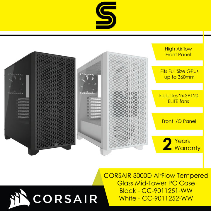 CORSAIR 3000D Airflow Tempered Glass Mid-Tower PC Case - Black - CC ...