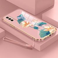 เคสสำหรับ Tecno Spark 7 Pro Spark 7T Spark 7T 8 Pro เคสโทรศัพท์ดีไซน์ใหม่ดอกบัวหลากสีฝาหลังเคสนิ่มเคลือบอิเล็คโทรเพลทกล่องกันกระแทก TPU ซิลิโคนพร้อมฟรีสายคล้อง