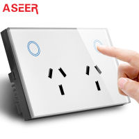 ASEER AU SAA Approved Double wall socket 10A,Tempered Crystal Glass wall outlet,Touch Plug Socket Power Outlet,electrical socket