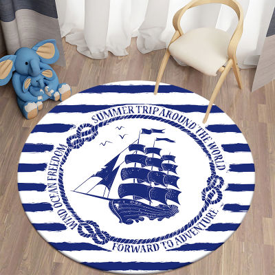 【cw】Nautical Round Car Living Room Bedroom Childrens Rugs Soft Kitchen Area Rug Non-slip Flannel Car Floor Mat ！