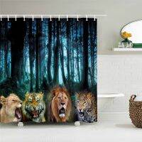 【Bathroom sale】ผ้าม่านห้องน้ำผ้าพิมพ์ลายสัตว์ Lion Tigerleopard DeerShower Curtain With Hooks DecorScreen