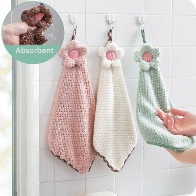 ☸☬❀ Household Sun Flower Soft Hangable Hand Towel / Absorbent Coral Fleece Non-linting Cleaning Cloths