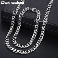 【Transparent thinking】 Davieslee Mens ชุดเครื่องประดับสแตนเลส Curb Cuban Chain สร้อยข้อมือสร้อยคอชุดเครื่องประดับสำหรับผู้ชายสีเงิน3 5 7มม. LKS114