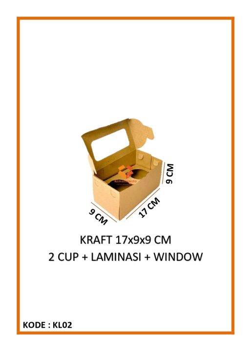 Kotak Kraft Laminasi 17x9x9 Cm Lubang Isi 2 Cup / Kardus Inner Sekat