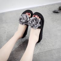 New sle slippers womens summer big flower sls one-word slippers womens thick-soled bea drag fashn outer 5.5cm