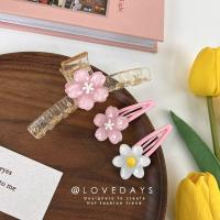 【CW】 Pink cherry blossom bb clip female summer side water drop hairpin Korean style ins cute bangs grab headgear