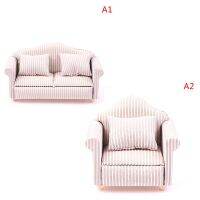 1:12 Dollhouse Miniature Striped Furniture Sofa With Pillow Sofa Model Furniture Scene Toy Doll House Decor Dollhouse Accessorie