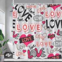 Valentines Day Shower Curtains Cartoon Heart Lovers Woman Girl Gift Creative Grey Fabric Home Bathroom Decor Bath Curtain Sets