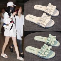 Fairy pearl sandal soft wind rhinestone slippers female fashion wears outside in the summer of 2023 flat end of a word procrastinates thin sandals