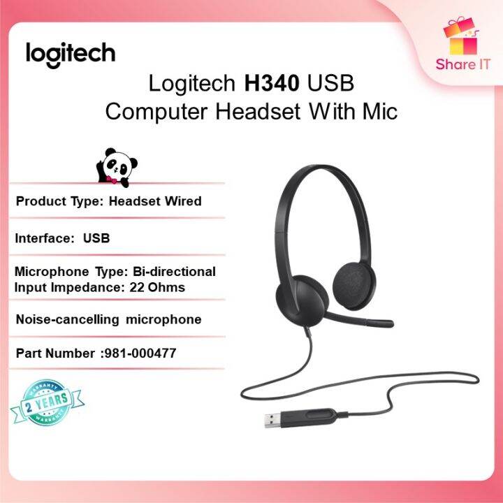 Logitech H340 USB Computer Headset With Mic plugandplay USBA Noise
