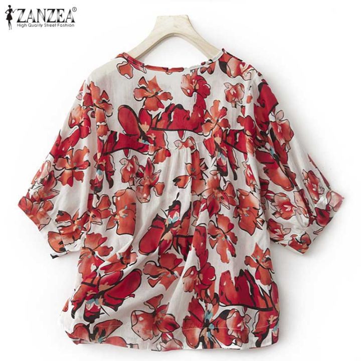 สินค้ามาใหม่-จัดส่งฟรี-fancystyle-zanzea-เสื้อหน้ากระดุมวินเทจลงของผู้หญิงเสื้อแขนดอกไม้พิมพ์สั้น-2