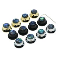 KAISH 4x Set Screw Abalone Top Chrome/Black/Gold Guitar Bass Top Hat Knobs Metal Bell Knobs for Les Paul with 6mm Shaft Pots Guitar Bass Accessories