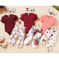 COD DSFERTEREERRE ღ♛ღNewborn Baby Girl Short Sleeve Ruffle Romper Floral Bowknot Pants Headband Outfit Set