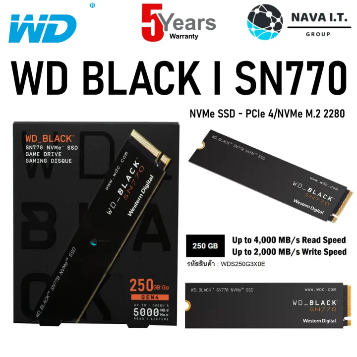 กรุงเทพฯ ด่วน 1 ชั่วโมง) WD BLACK SN770 250GB NVMe SSD - PCIe 4/NVMe M.2  2280(WDS250G3X0E) ประกัน 5 ปี | Lazada.co.th