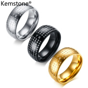 Kemstone 8MM Titanium Steel Buddhist Sutra Rings for Men