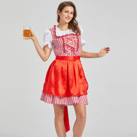 ใหม่ชุดแต่งกายสำหรับผู้หญิง Dirndl Oktoberfest ชุดคอสเพลย์ชุดเที่ยวคลับลายสก๊อตสีชมพูประจำชาติบาวาเรีย