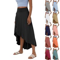 Womens Solid Color High Waist High And Low Ruffles Two In One Quick Drying Casual Irregular Womens Novelty Skirts Laye Skirt