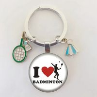 【LZ】☂△  Esmalte Badminton Keychain para entusiastas dos esportes vidro Cabochon carro saco pingente presente de lembrança novo