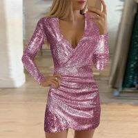 fgjre335 ขายดีที่สุด - / Sequined ชุดราตรีผู้หญิงเซ็กซี่แขนยาว Glitter ผ้าชุด Slim Elegant สุภาพสตรี Night Club ชุด Vestidos Female