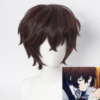 AEOZAD อะนิเมะ Bungo Stray Dogs Peruca คอสเพลย์ Dazai Osamu Castanho curto Preto Resistente ao calor Cabelo Sintético คอสเพลย์ปาร์ตี้ฮาโลวีน หมวก