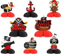 FANGLELAND Pirate Birthday Honeycomb Centerpieces, Nautical Theme Table Toppers-สีแดงและสีดำ3d ตารางกระดาษรังผึ้งอุปกรณ์สำหรับเด็กวันเกิด Party ตกแต่ง