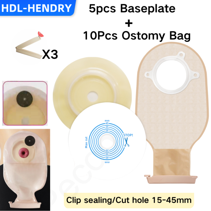 【10Pcs Ostomy Bag+5pc Baseplate 】Twopiece Ostomy bag Drainage Durable