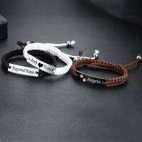 Customized Text Lettering Bracelet European And American Fashion Handwoven Black And White Rope Stainless Steel Bracelet Couples