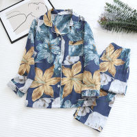 New style ladies spring and autumn pure cotton silk pajamas suit long-sleeved fresh floral artificial cotton home service women