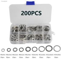 ▼✐ 200pcs 9 Sizes Aluminum Flat Washer Gasket Set M5/M6/M8/M10/M12/M14 Flat Ring Seal Kit Set with Box Hardware Parts