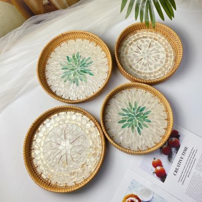 【YF】 Durable Wicker Snack Tray Rattan Serving No-Odor Large Capacity Display Fruit Plate