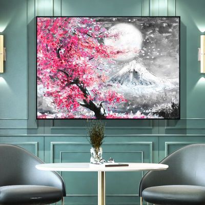 ญี่ปุ่น Sakura Tree Cherry Blossom Mount Wall Art โปสเตอร์และภาพพิมพ์สำหรับห้องนั่งเล่นห้องนอนตกแต่งบ้าน