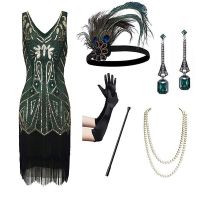 ร้อน, ร้อน★1920S Flapper Dress Great Gatsby Party Evening Sequins Fringed Dresses Gown Dress With 20S Accessories Set Clothing Women