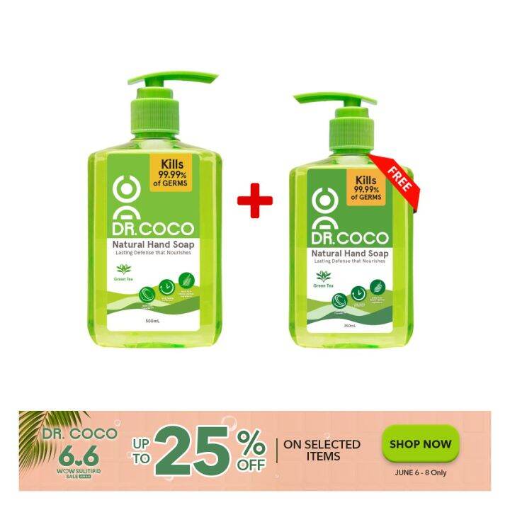 Dr. Coco Hand Soap Green Tea 500ml Bottle + Free 250ml Green Tea